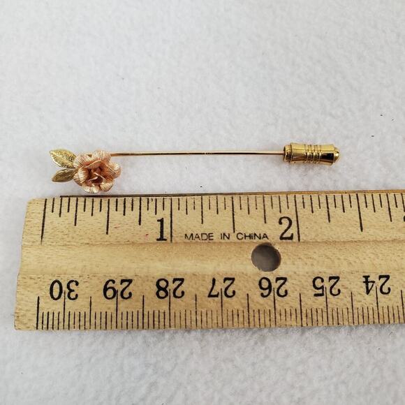 KREMENTZ Vintage 3-Tone Goldtone Flower Leaves Stick Pin - Picture 8 of 8